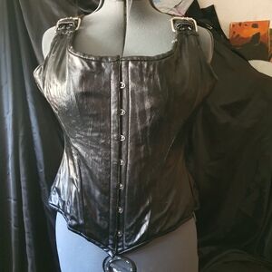 Elegant Black PVC Full Back Corset Top